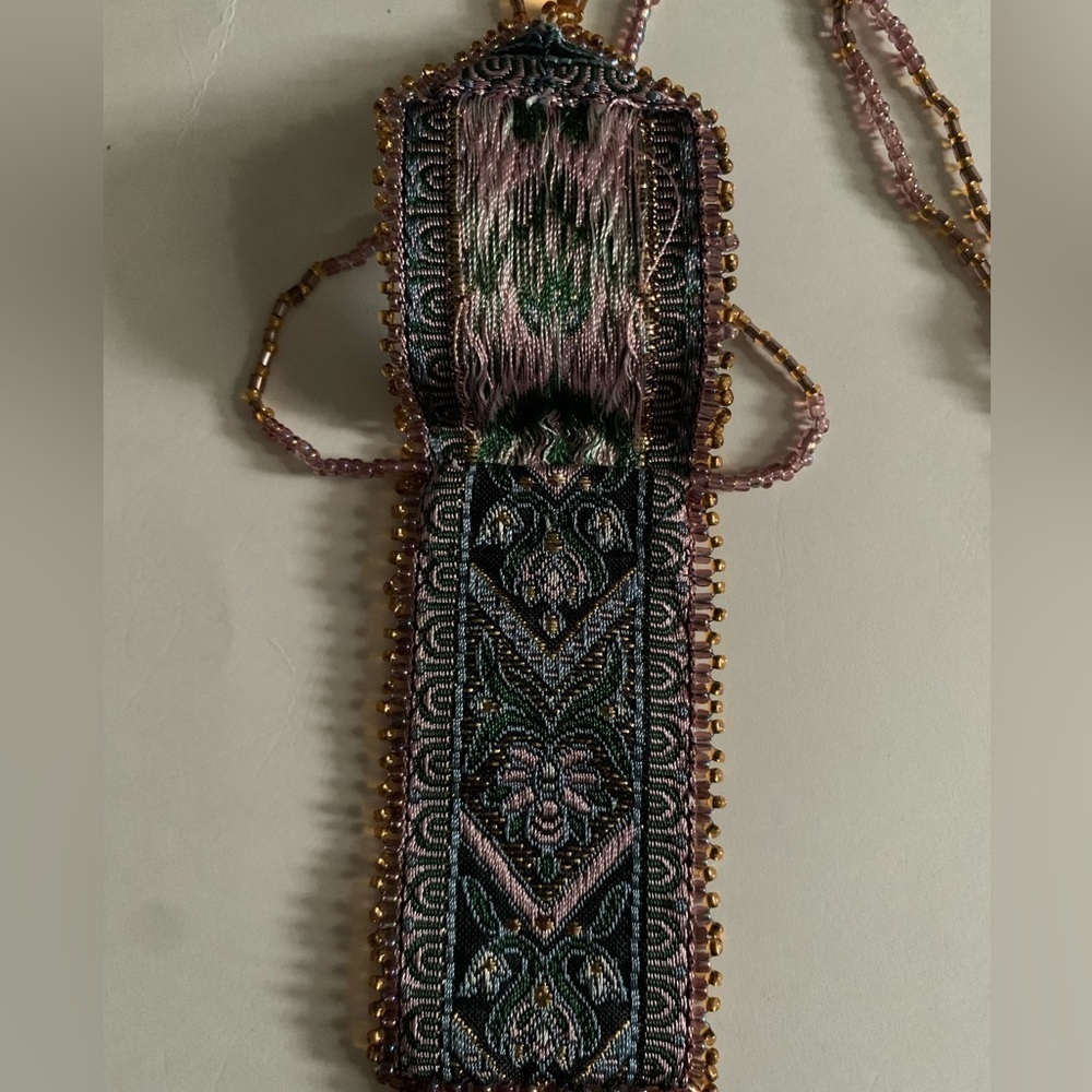 Vintage 1970’s Boho Beaded Bag Necklace, Hand Embroidered Beads - Picture 2 of 6